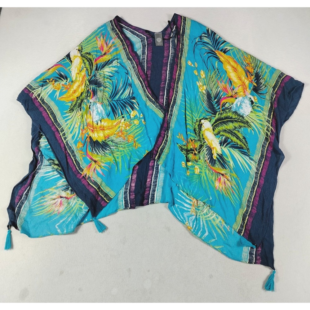 Vince Camuto Tropical Parrot Kimono Cover Up Womens One Size Tassels Swim Beach